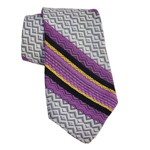 VTG 70s Groovy Purple Black Geometric Stripe Necktie Tie 57 x 4.25